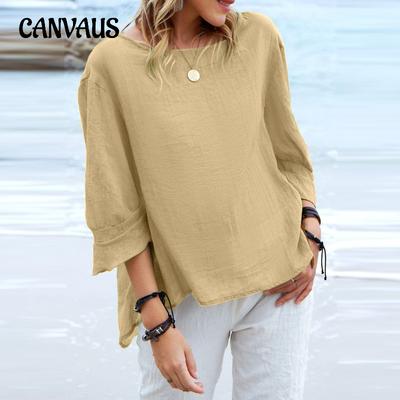 Zomer Dames Ronde Halskraag Grote Maat Blouse Casual Asymmetrische Patchwork Manchetten Top
