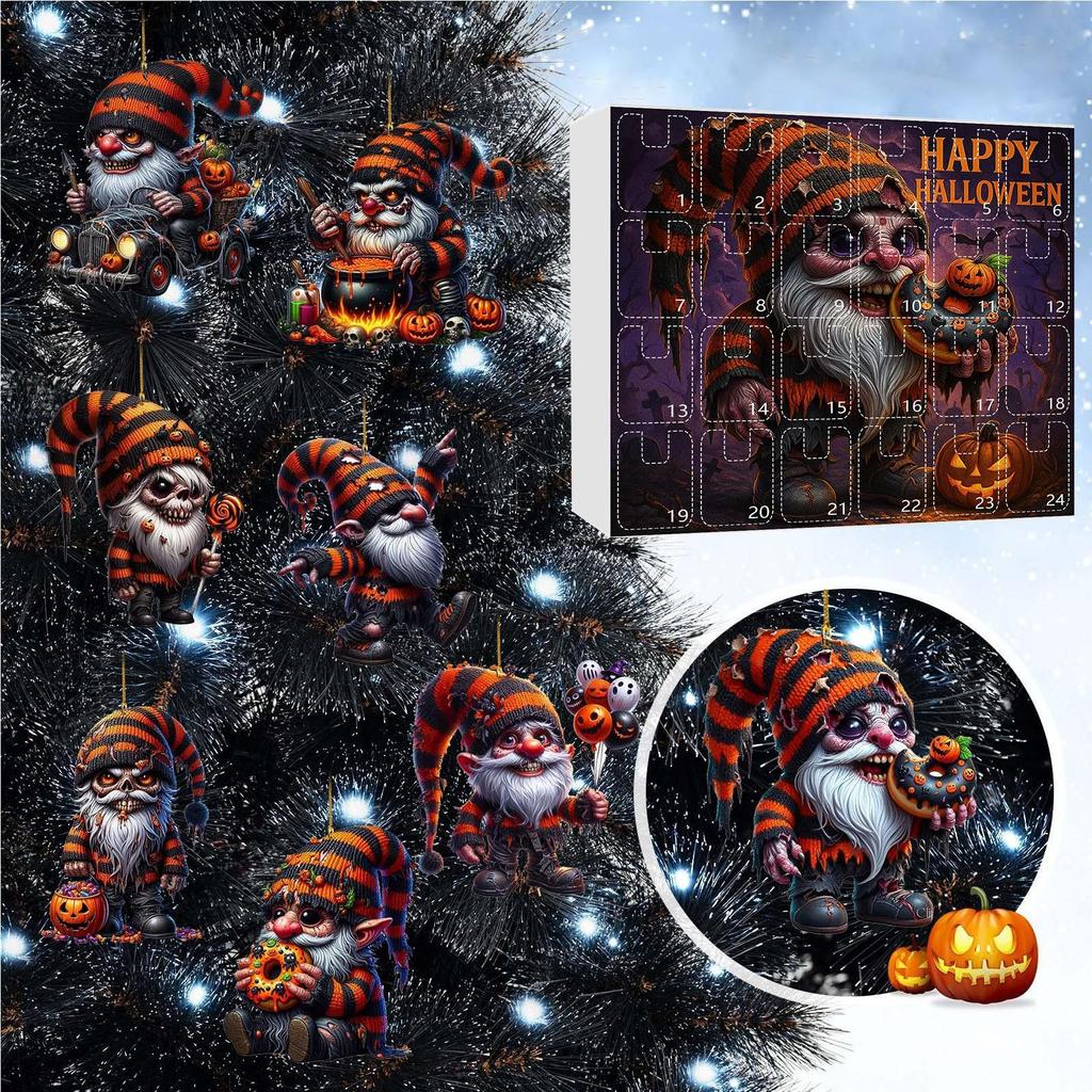 Halloween Gnome Ornaments Acrylic Gnome Christmas Tree Decorations 2D Gothic Dwarf Doll Scary Pendant For Kitchen Fireplace