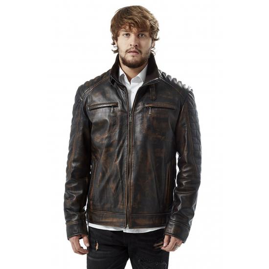 

Мужские куртки Мужская кожаная куртка Lorenzo Black Slim Fit