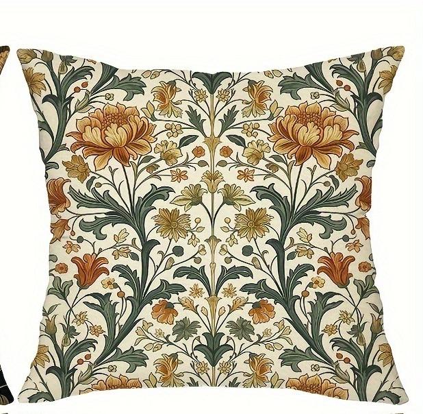 Vintage Flower and Bird Throw Pillow Covers Linen  Zippered Cushion Cases for Farmhouse, Living Room Decor Pillowcases