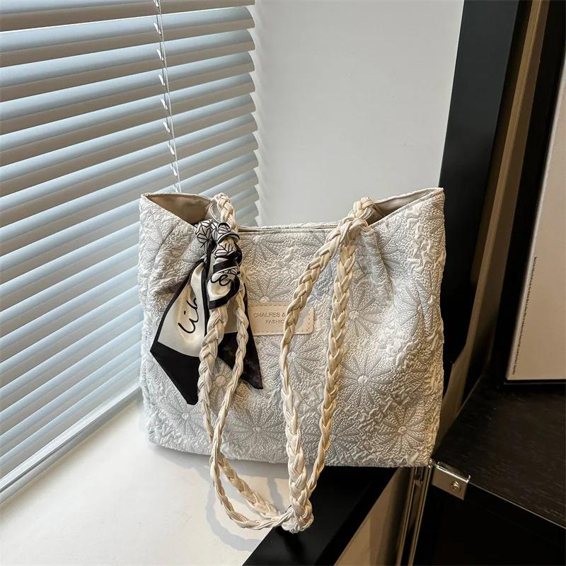 Women Fashionable Tote Bags Casual Versatile Commuting Shoulder Bag Large Capacity Student Class Nylon Handbag