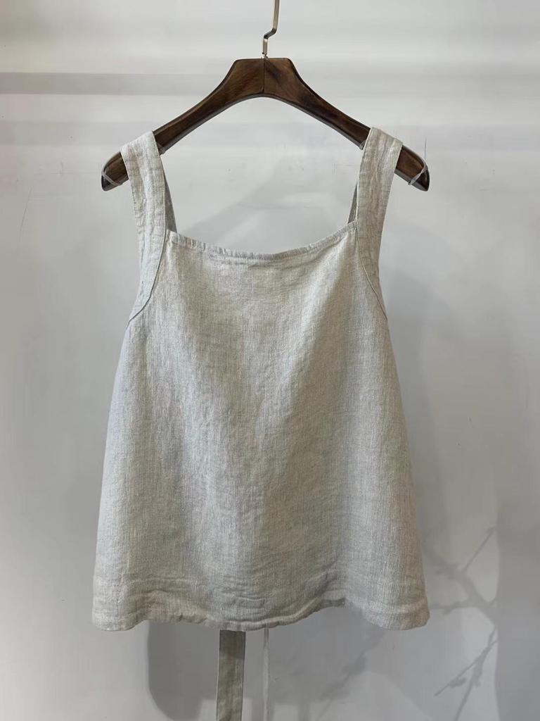 Women's Versatile Solid Color Linen Lace-up Vest for Summer 2026