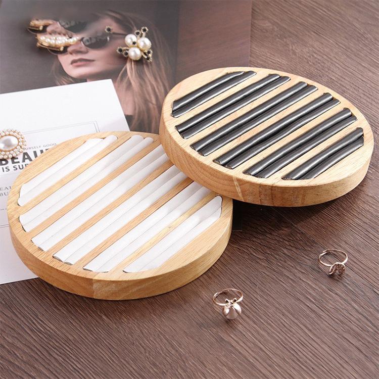 Wood Round Shape Jewelry Tray Ring Earrings Bracelet Display Plate Jewellery Storage Stand Counter Props
