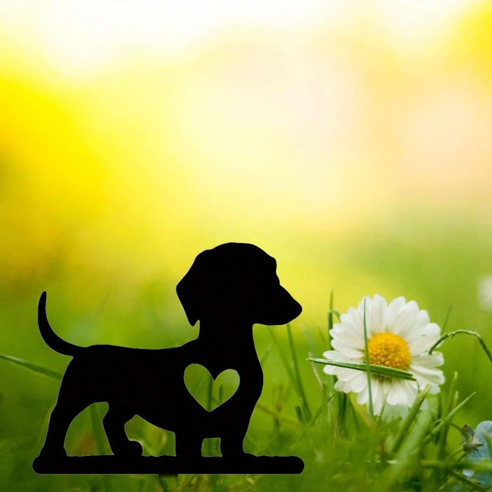 2 Pcs Dog Shadow Garden Sign - Metal Iron Yard Art, Outdoor Pet Memorial Decor