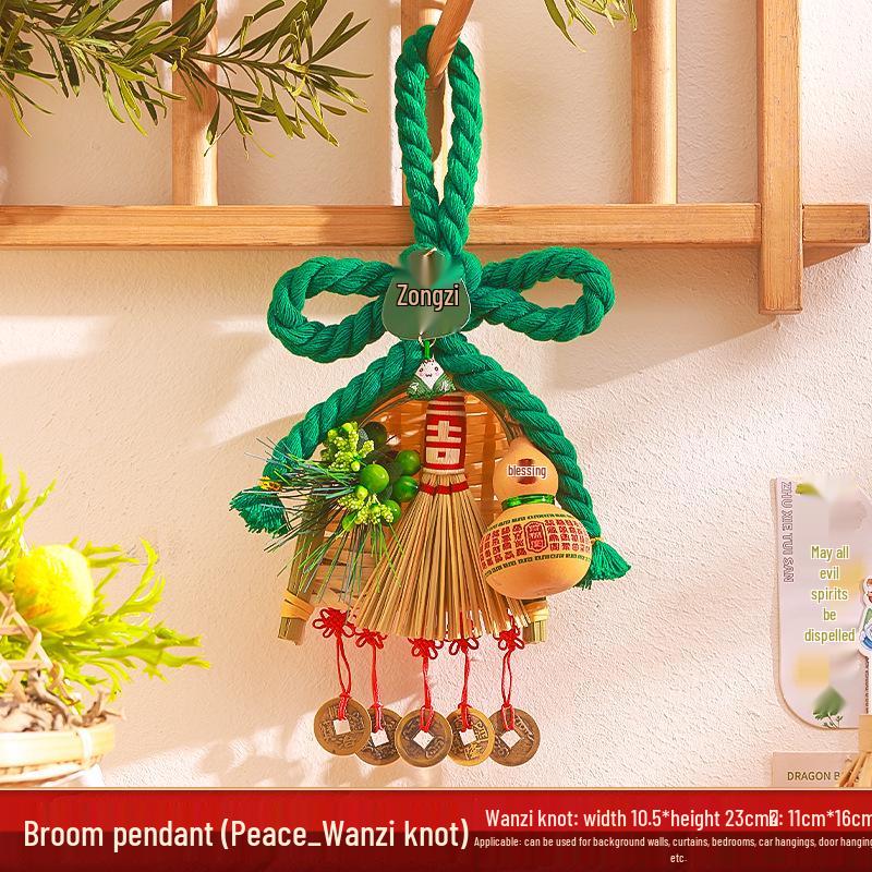 2025 Mid-Autumn Festival Broom Pendant with Wanzi Knot & Gourd Decor for Front Door