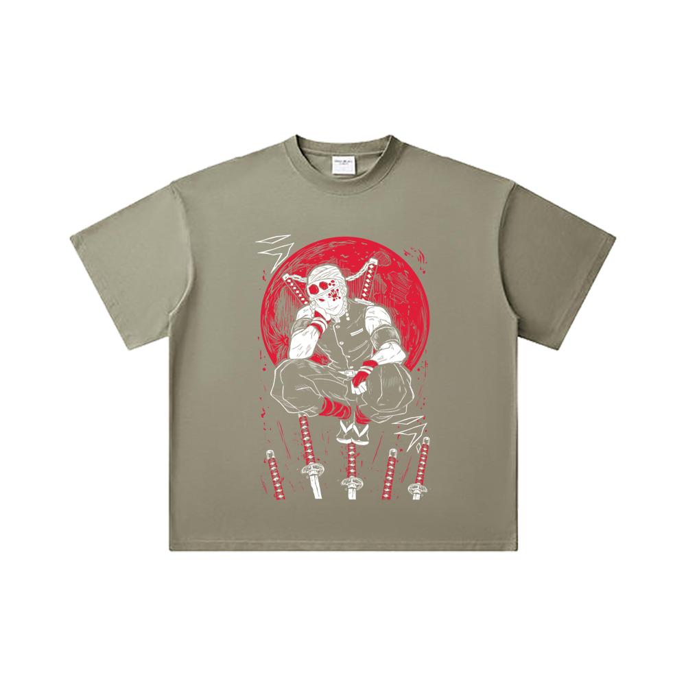 260 GSM Double Yarn 32 Count 100% Cotton Demon Slayer V48 Uzui Print Unisex Heavy Cotton T Shirt