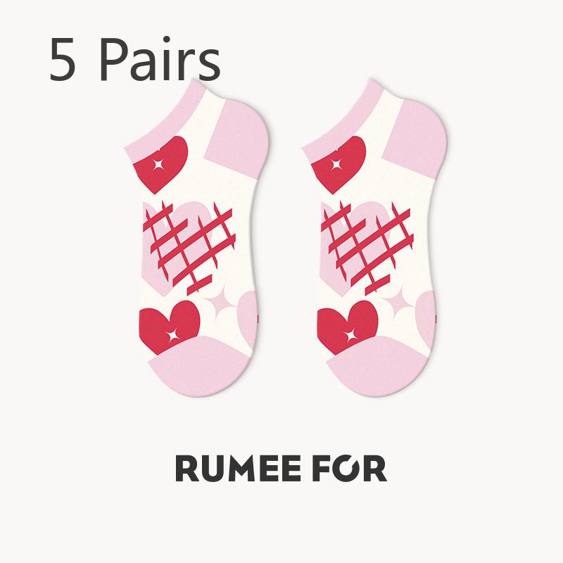 5 Pairs of Women's Summer Thin Shallow Mouth Lovely Breathable Short Boat Socks
