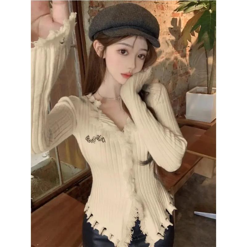 Cardigan Tassel Irregular Knit Sweater Autumn Winter Streetwear Korean Reviews Clothes Slim Fit V-Neck Knitwear Fashion Pattern