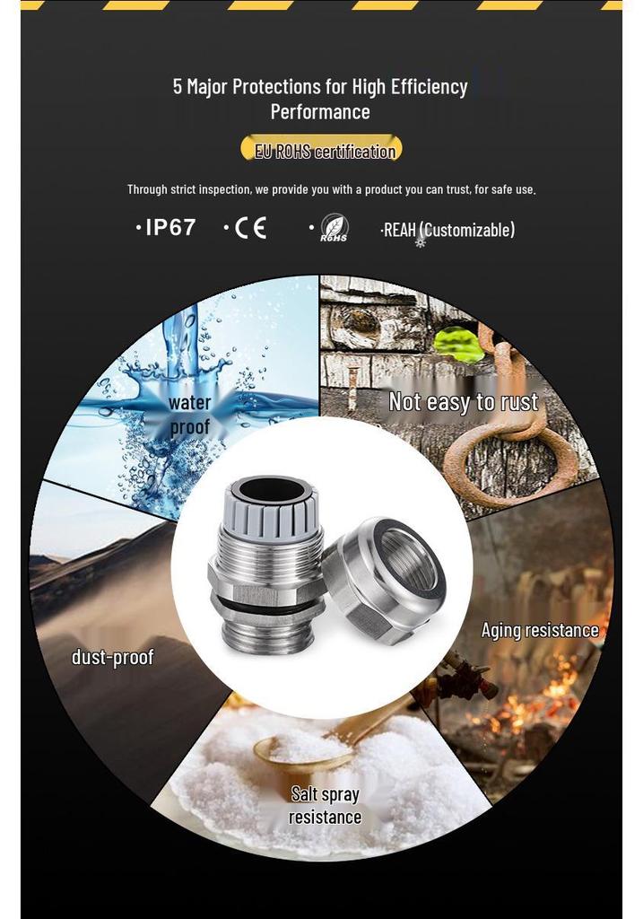 Explosion-Proof M20 Waterproof Cable Connector, 304 Stainless Steel, PG7 PG9