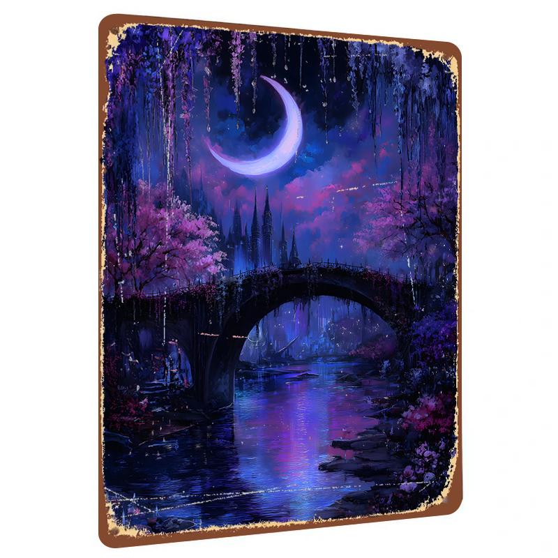 

Enchanted Moonlit Castle Bridge Metal Wall Art Decorative Painting for Living Room Bedroom Home Decoration 20x30cm（7.8x11.8inch）