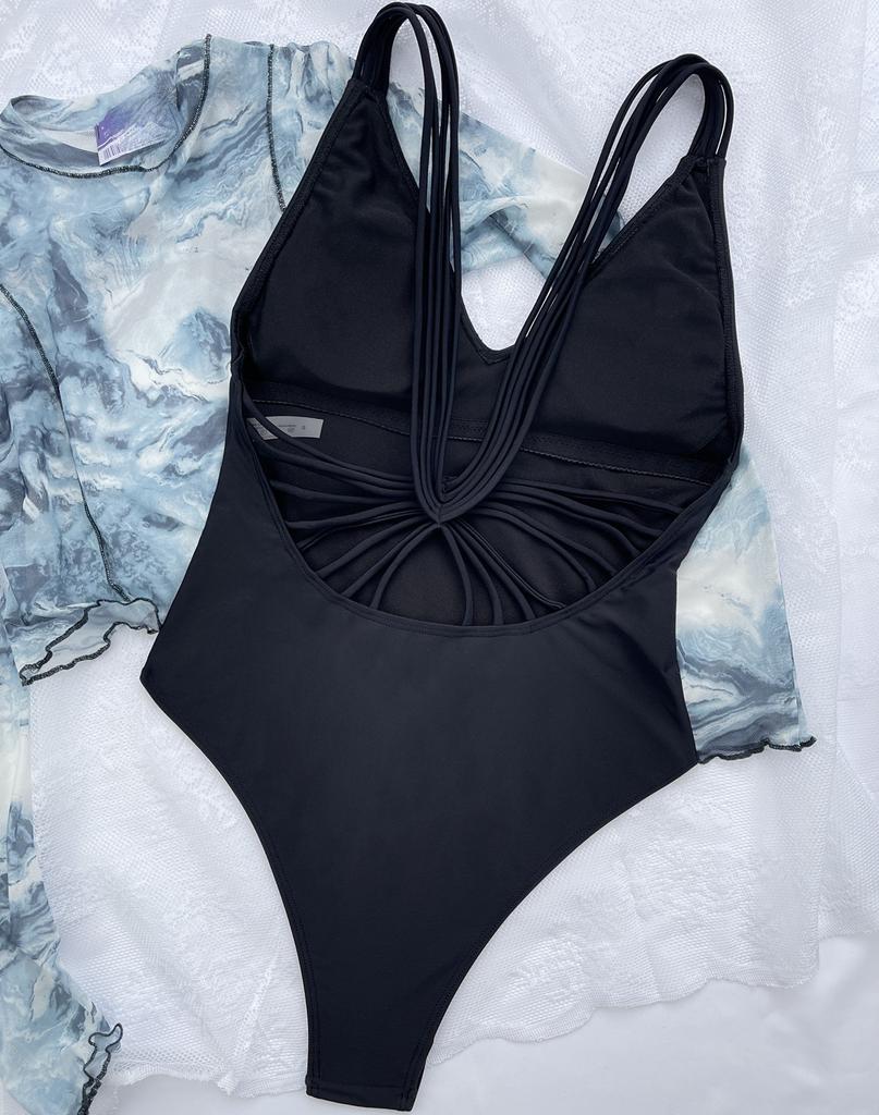 Women's Swimwear Solid Color Scalloped Straps Sexy One Piece Swimsuit Bikini Beachwear Bathing Suits