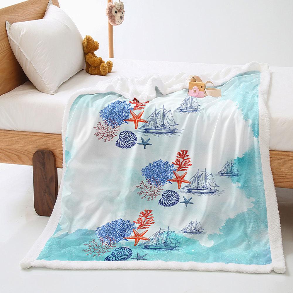 Ocean 2D Digital Printing Thickened Lamb Fleece Crystal Fleece Blanket