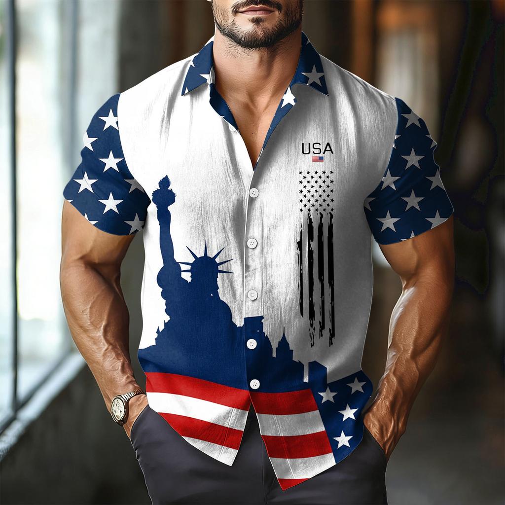 Camisa Masculina Casual de Manga Curta com Gola