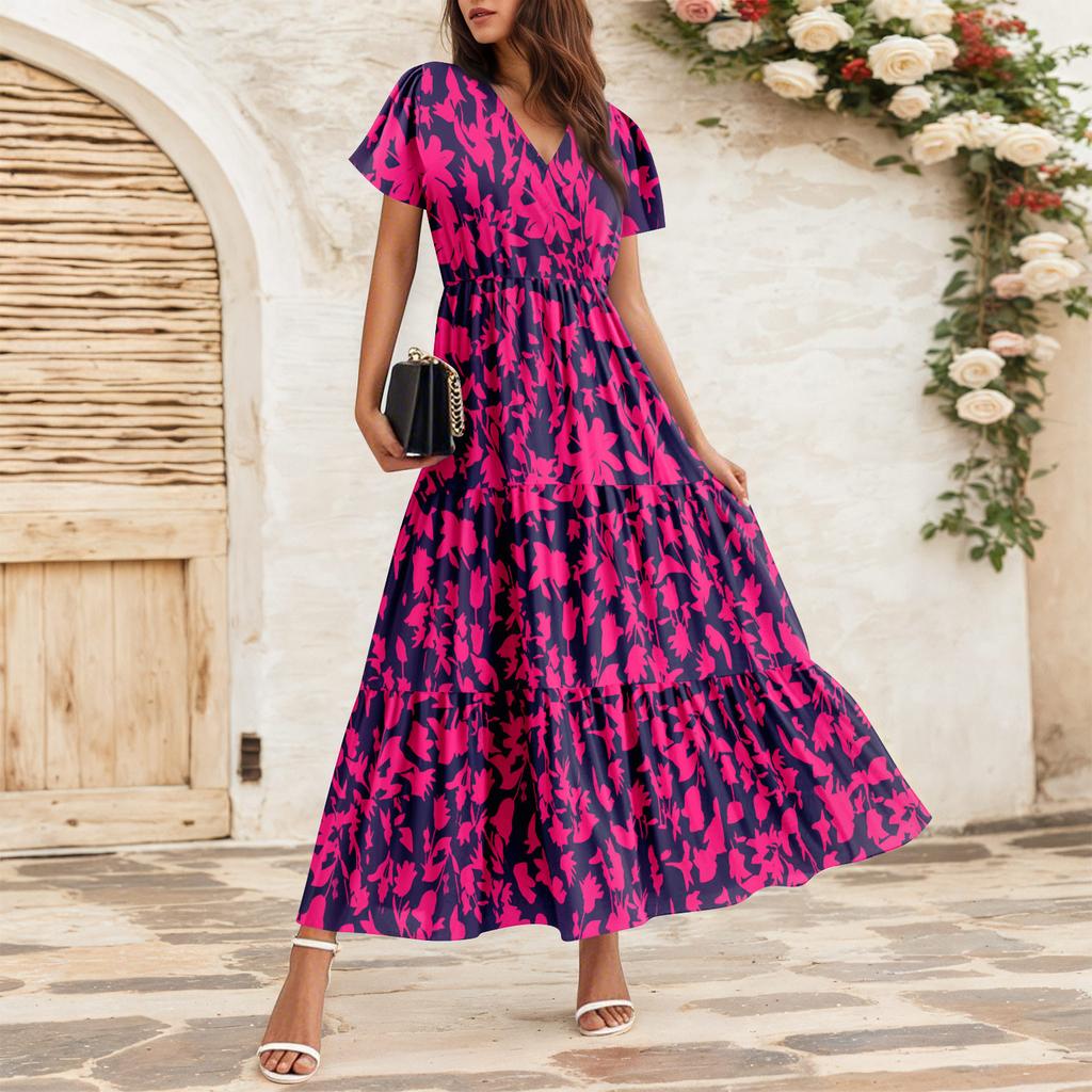 Fließende Kleider für Damen, Sommerkleider für Damen, lässige Maxikleider mit kurzen Ärmeln, formelle Maxikleider