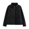 Womens Lightweight Puffer Jacket With Quilted Stripe Design Stand Collar Long Sleeve Loose Fit Short Coat Winter