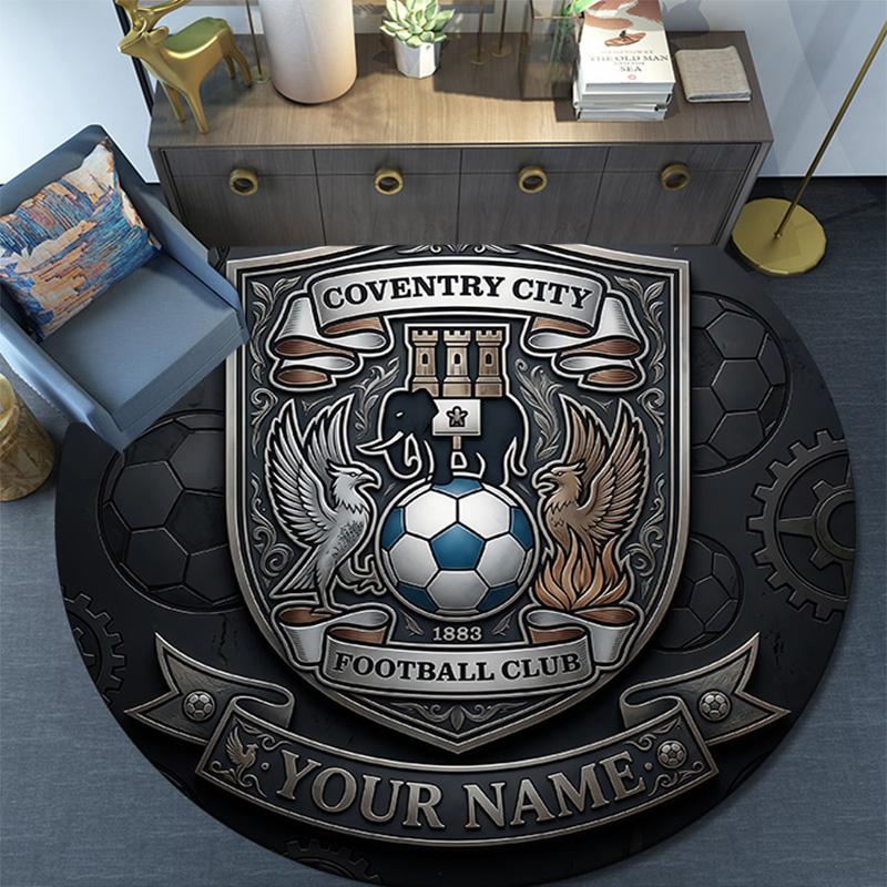 Custom Name Coventry City F.C Round Area Rug,Carpet Rug for Living Room Bedroom Sofa Playroom Decor,Non-slip Floor Mat