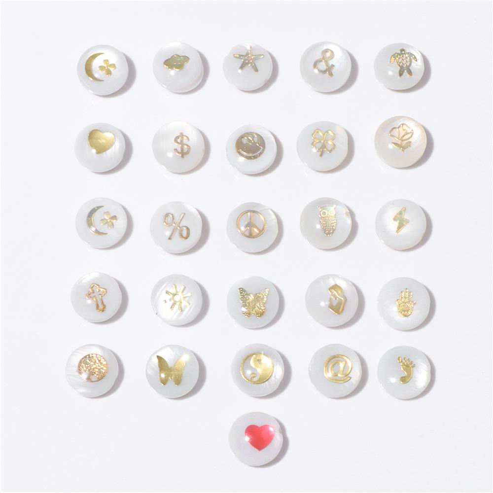 Shell Bronzing Moon Star Hearts Bead Charm Round White Freshwater Pearl of Shell Bead for Jewelry Making Diy Necklace Accessory