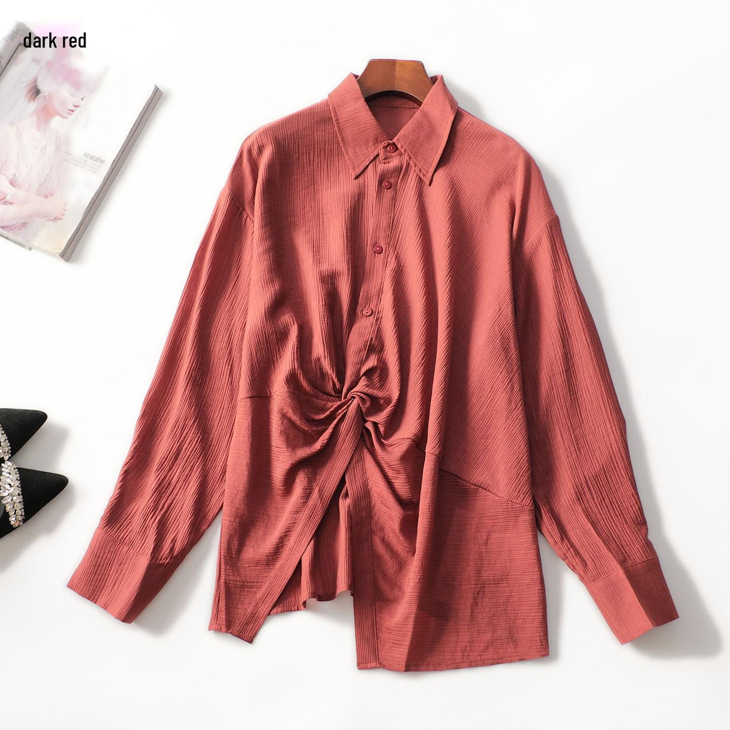 

Autumn Long Sleeve Mid-Length Women s Shirt XL темно-червоний колір