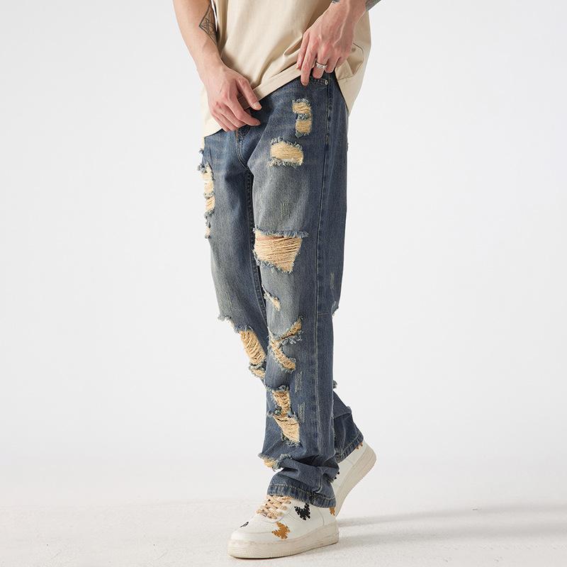 Original Super Fire Beggar Ripped Jeans Men's New Trendy Brand Loose Straight Summer Casual Hip Hop Punk Pants