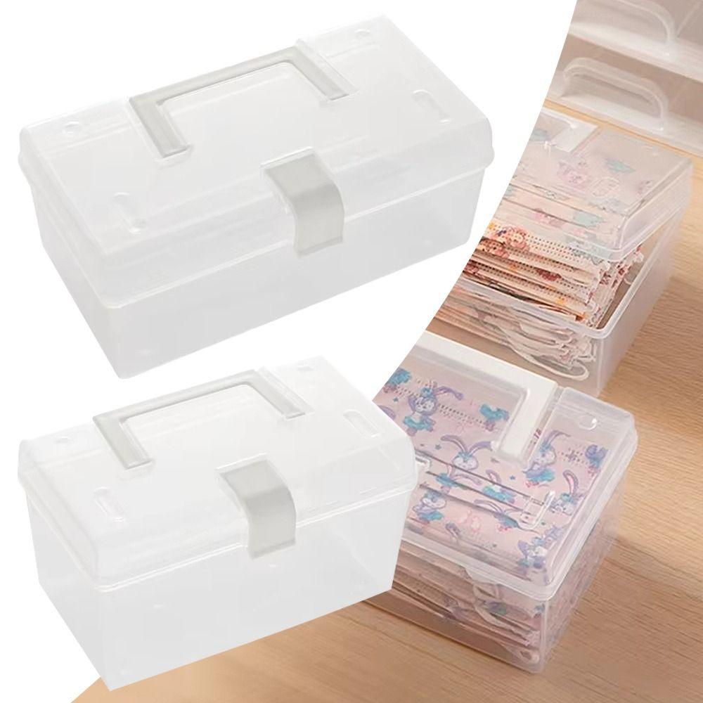 1Pcs Transparent Plastic Storage Box Large-Capacity Sundries Stationery Mask Miscellaneous Container Box Waterproof Dustproof