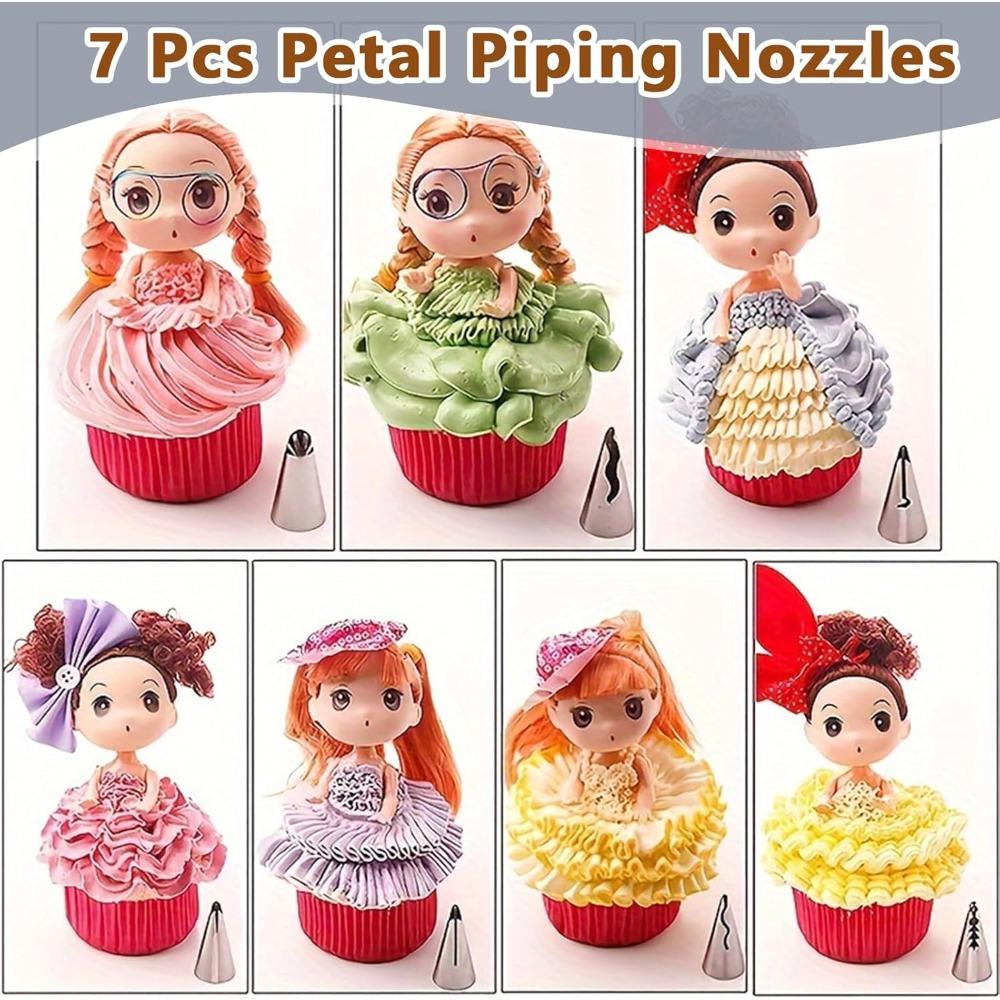 7 Pcs Ruffle Piping Tips Set Stainless Steel Icing Nozzles for Cupcakes Cookies Pastry Cakes DIY Decorating Supplies Baking