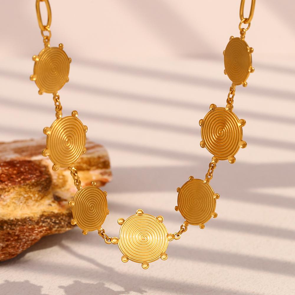 MamacitaSlay New Design Circular Thread Pendant Necklace 18K Gold-plated Stainless Steel Waterproof Neck Jewelry High Quality