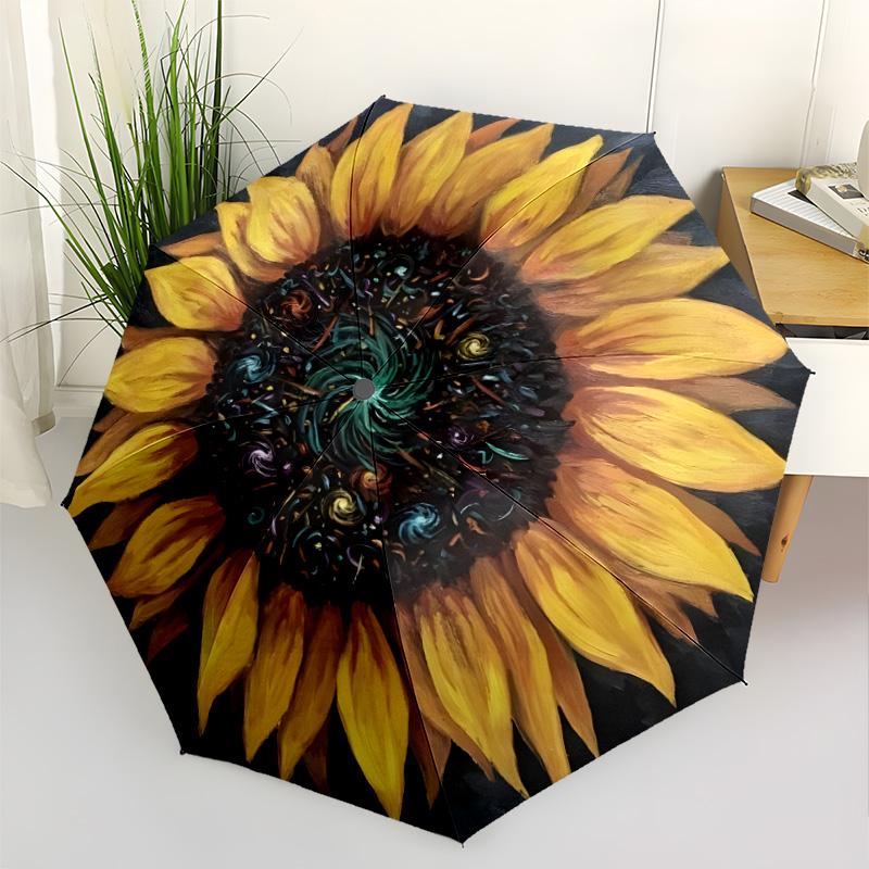 Cosmic Sunflower Bloom Portable Automatic Umbrella Compact 8-Rib Lightweight Durable Plastic & Iron All-Season Travel Fashion Lovers