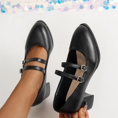 Schwarze Leder Mary Schuhe Sommer Neue Mode Eckige Zehenschuhe Damenpumps Bequeme Kurze Pfennigabsätze Damenschuhe