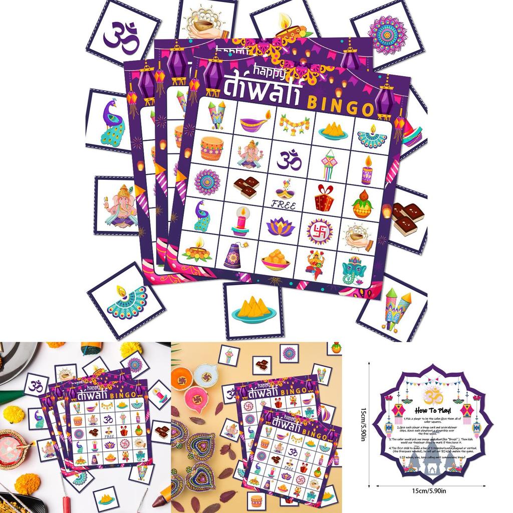 Diwali Party Bingo Spiel Set Mit Papierkarten Für Kinder Und Erwachsene Feier