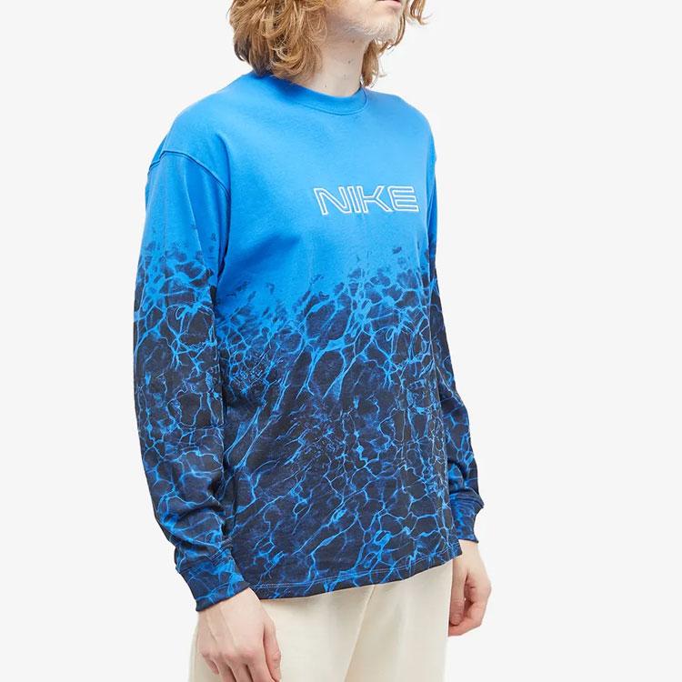 Nike Pattern Print Crew Neck Pullover Long Sleeve T-Shirt Men Tops Blue FB3030-403