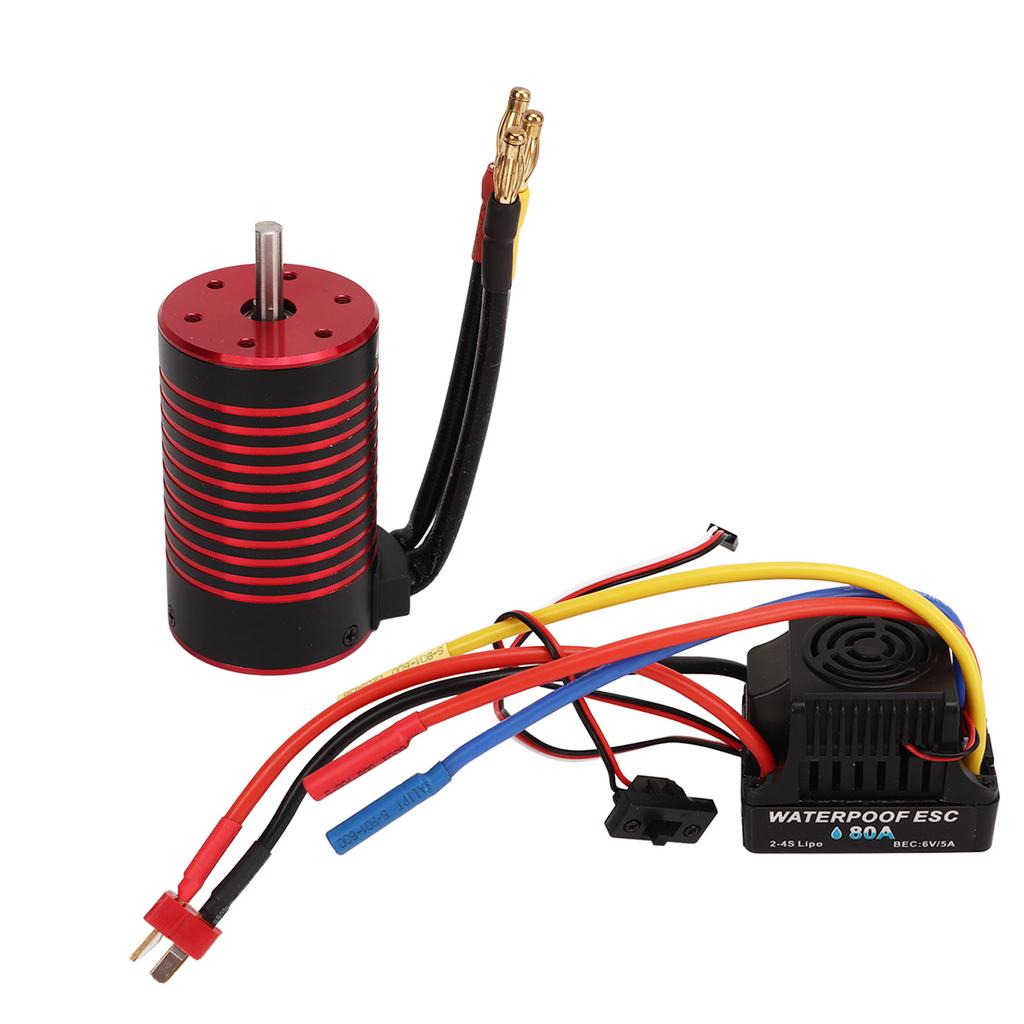 RC 3660 Brushless Motor and 80A Brushless ESC Electric Speed Controller T Male Connector Motor ESC Set for 1 8 RC Car
