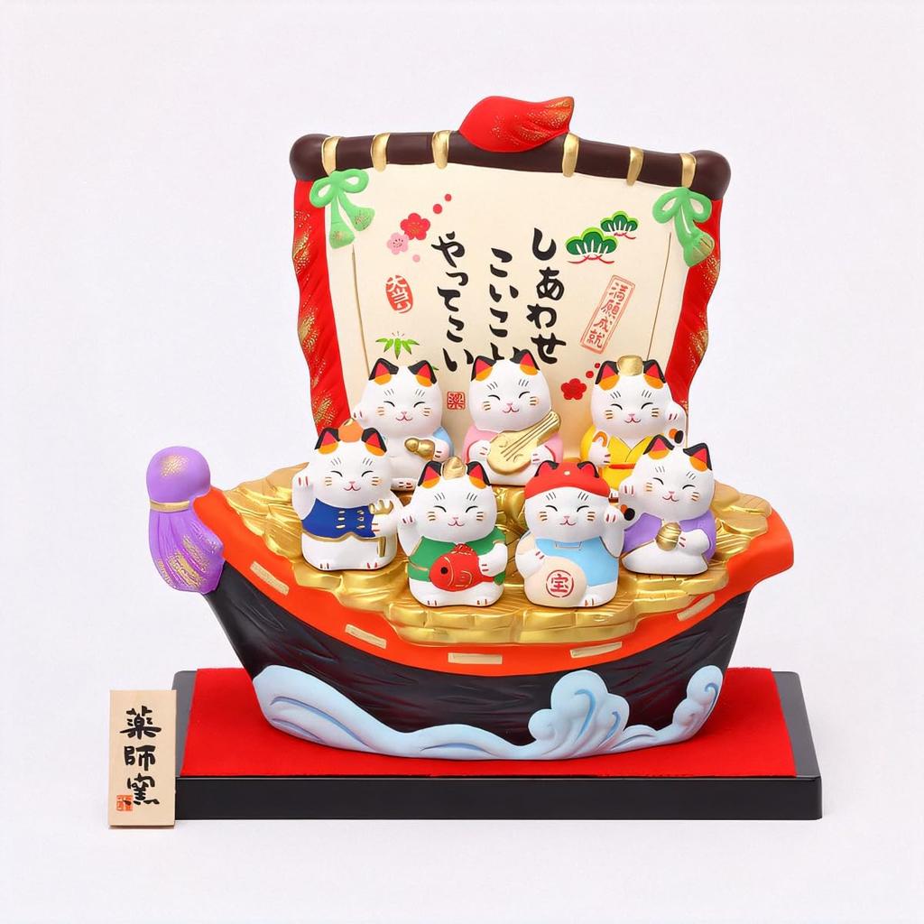Yakushi Kiln Seven Lucky Gods Lucky Cat Good Luck (Treasure Ship) (with Sticker)
