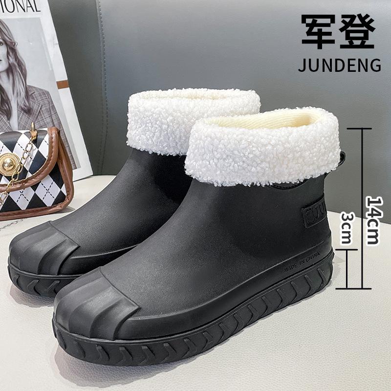Four Seasons Rain Shoes Women's Fashion Outer Wear Short Tube Adult Women's Cute Waterproof Shoes Non-slip Women's Cotton Warm
