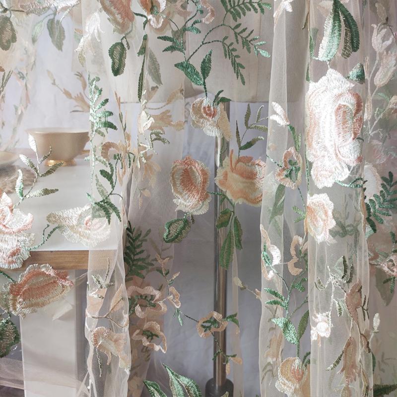 Λεπτή Δαντέλα Κεντημένη με Λουλούδια Διχτυωτό Ύφασμα Μαλακή Γάζα Λουλούδια Τριαντάφυλλο Τούλι Δαντέλα Ύφασμα Για DIY Ραφή Ρούχων Νυφικό