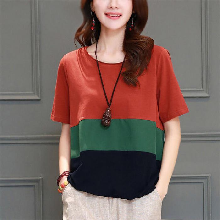 

2024 Женская повседневная приталенная футболка с коротким рукавом – Свободный крой, Универсальный летний топ, скрывающий живот 4XL