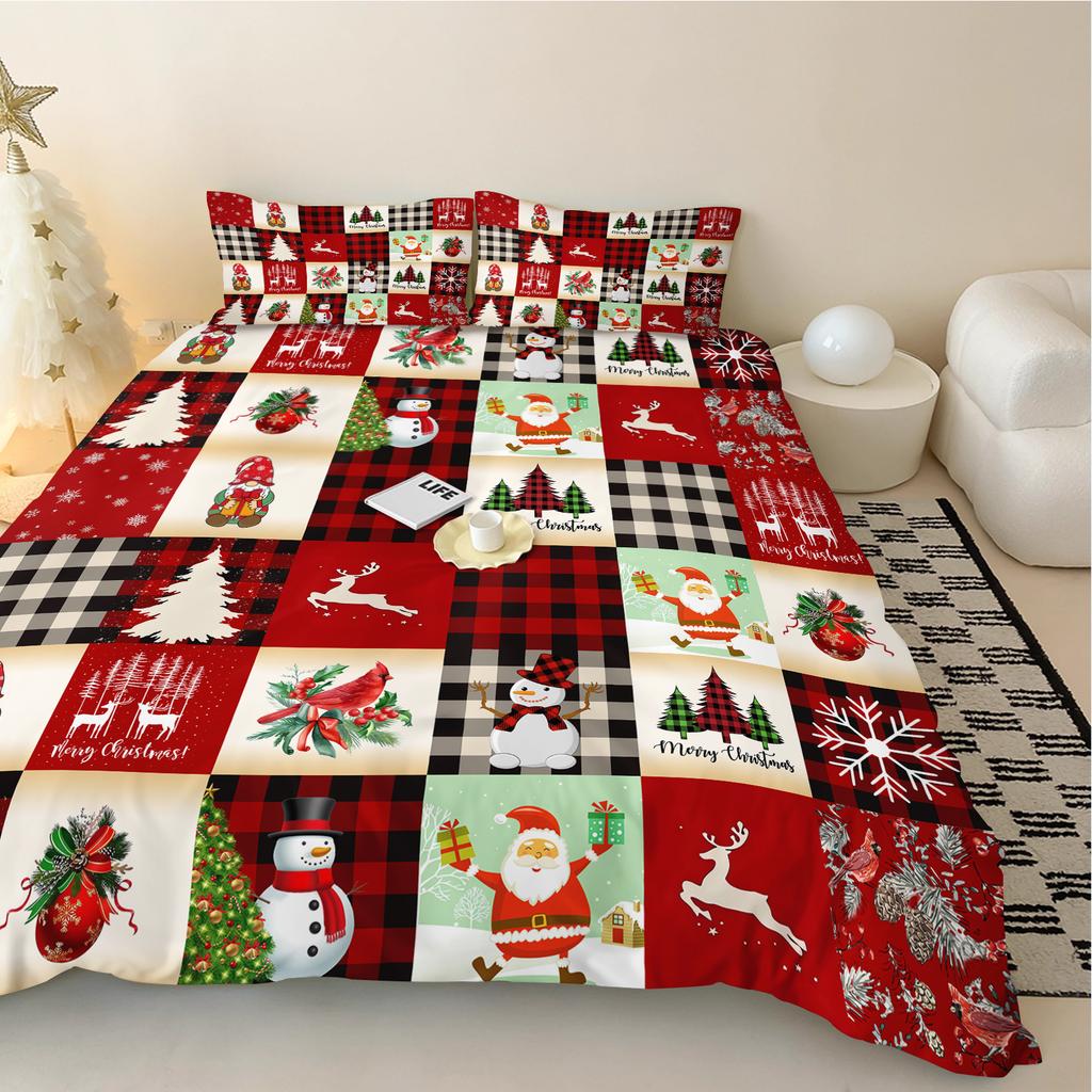 Santa Claus Elk Duvet Cover Bedding Set Full Queen For Boys Girls Gifts Bedroom Microfiber Comforter Cover With Pillowcases