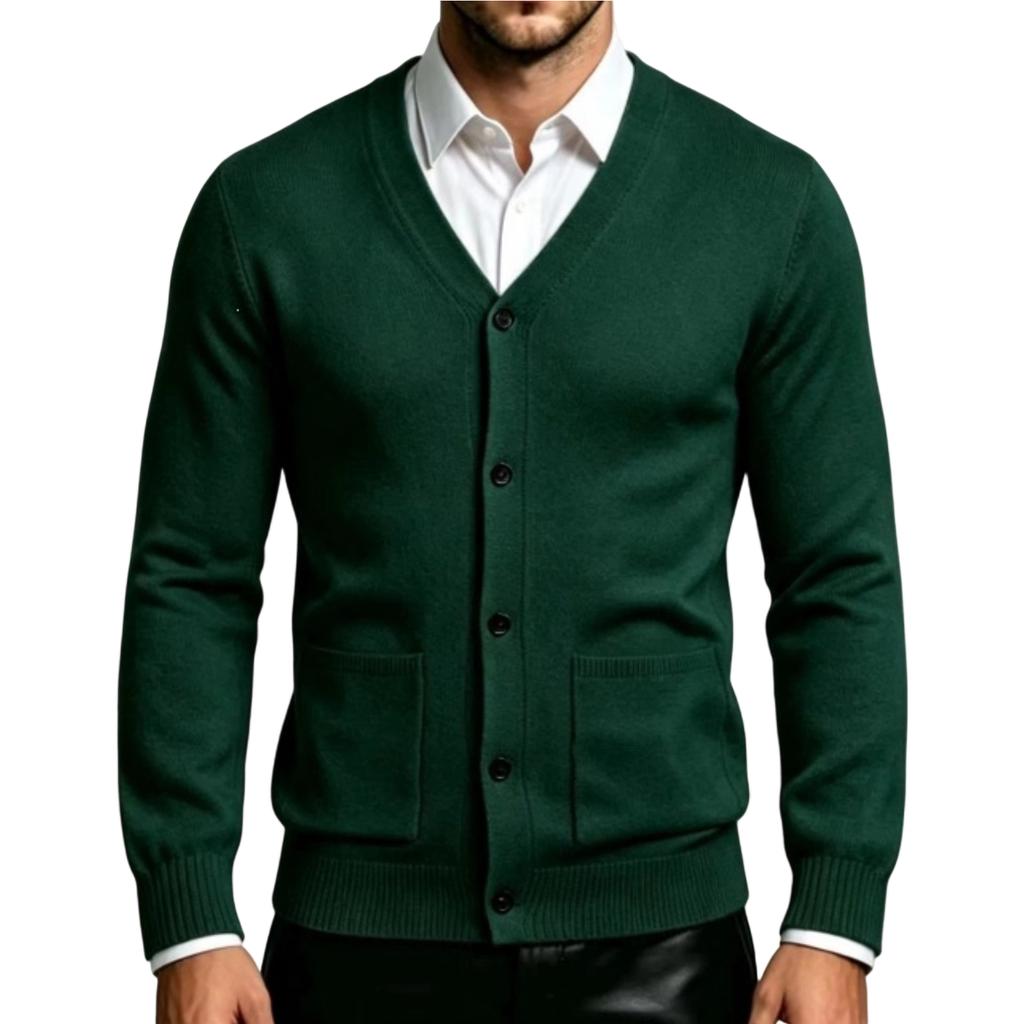 Men's V-Neck Slim Fit Cardigan Sweater Color Trendy Casual Knitwear for Daily Wear