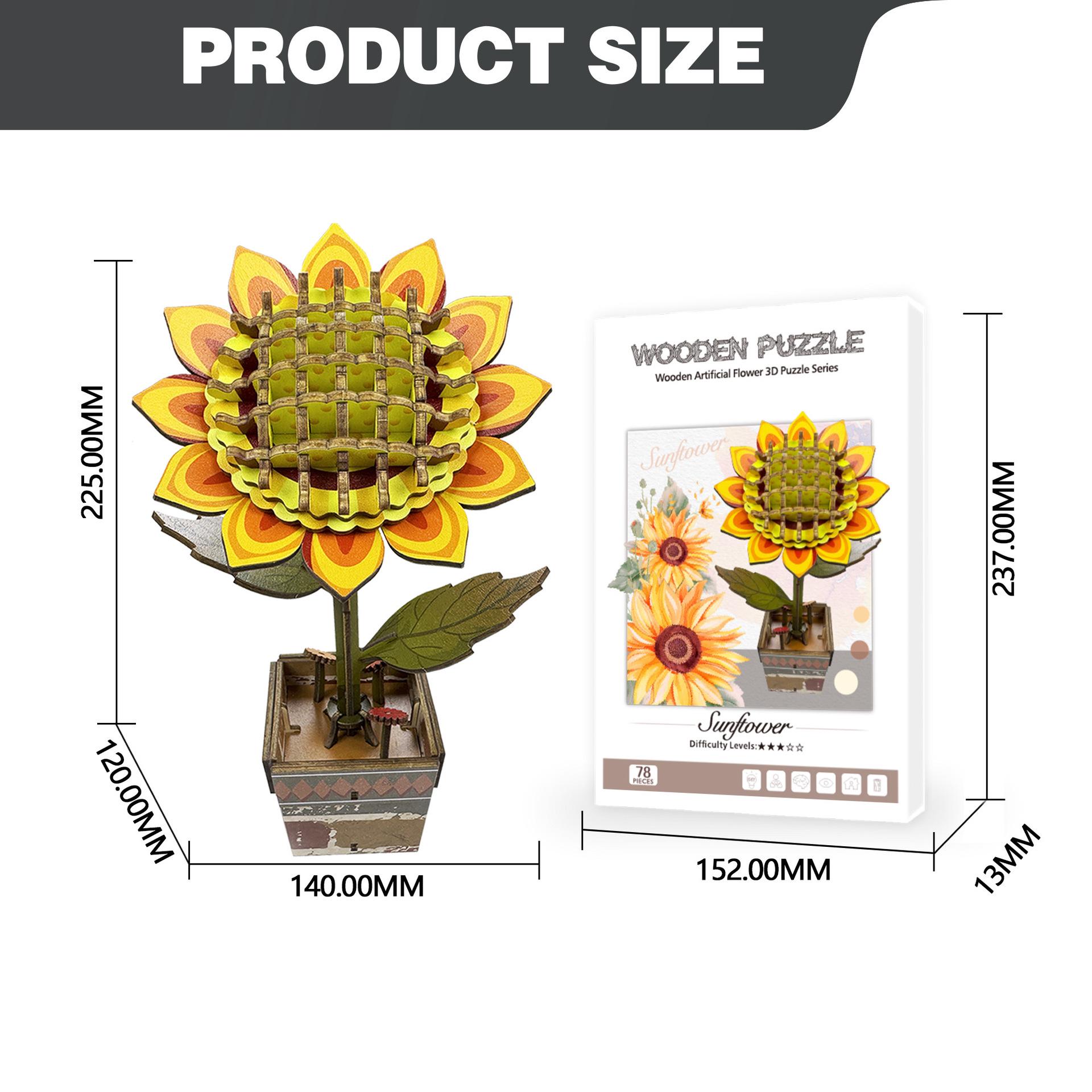 Sunflower 3D Wooden Puzzle & DIY Coloring Toy Set