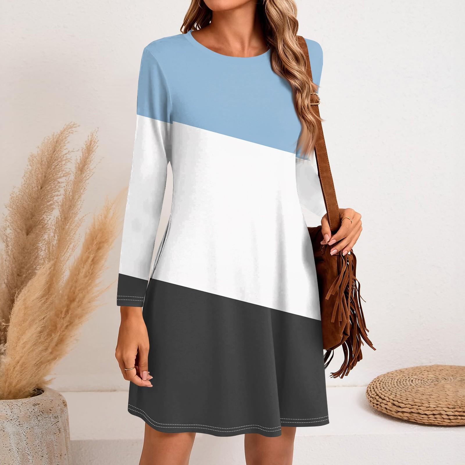 

Женское модное повседневное платье с круглым вырезом и длинным рукавом, короткими боковыми карманами XL белый