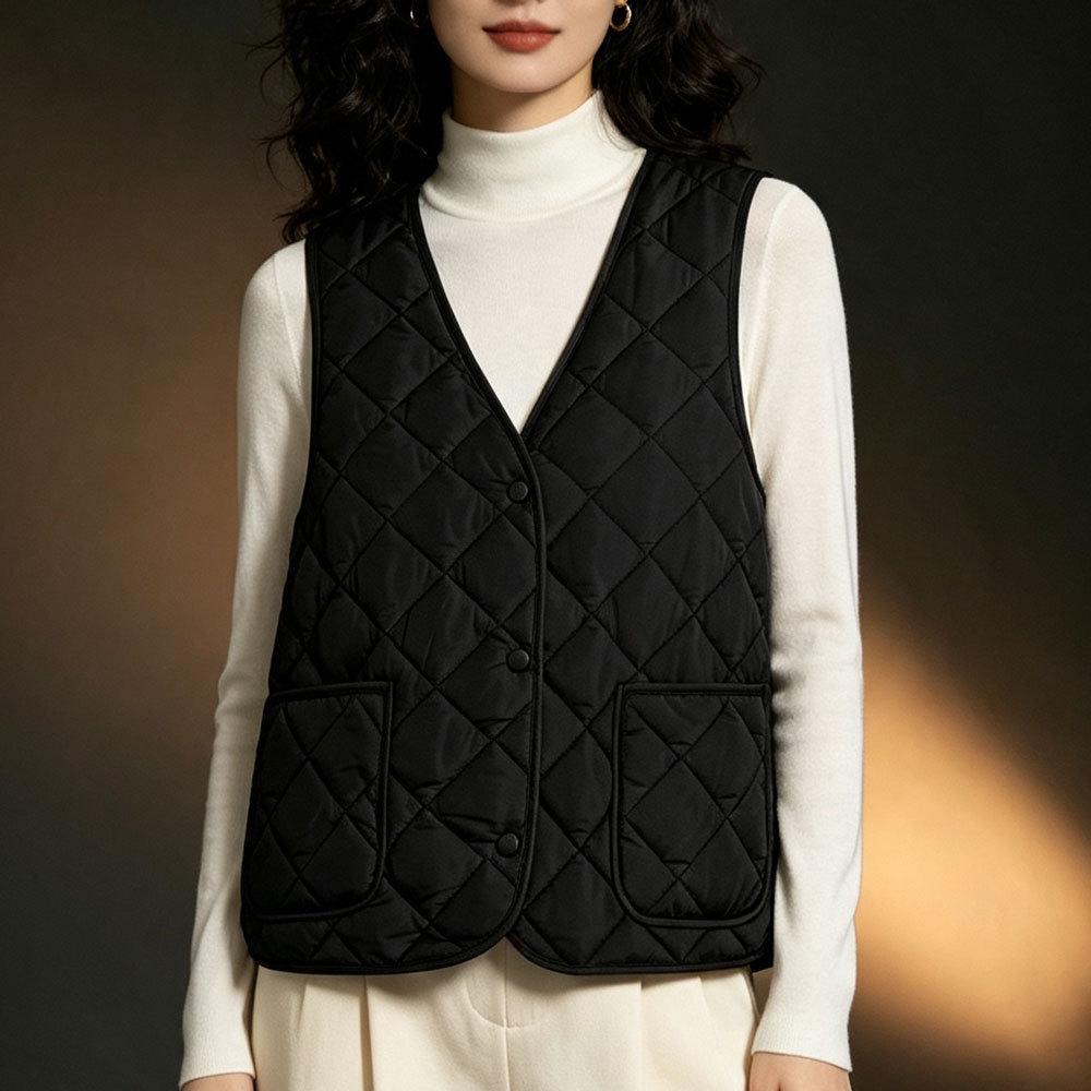 Women's 2025 Collarless Cotton Vest - Autumn/Winter Large Size Round Neck Waistcoat