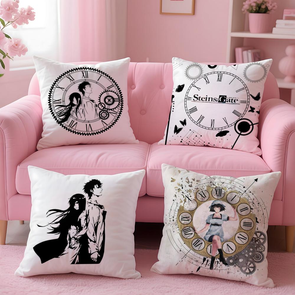 Anime S-Steins Gate Cushion Cover Short Plush Double-Sided Printing Home Machine Washable In Warm Winter Pillow Case