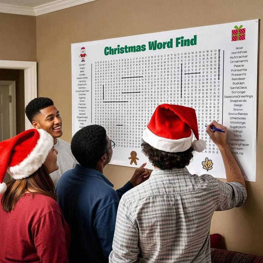 Jumbo Thanksgiving Christmas 31.5x20in Wall Game Holiday Fun Family Activity for Christmas Word Scavenger Puzzle Decor