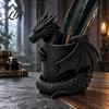 Cool Office Supplies 3D Printed Gothic Dragon Pen Holder, Coiled Figurine Stationery Cup, Desk Landscape Ornament Fantasy Organizer, Halloween