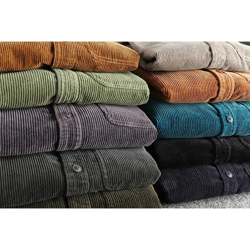 Solid Color Corduroy Vintage Shirt Men Spring Fashion Simple Basic Long Sleeve Blouse America Style Coats