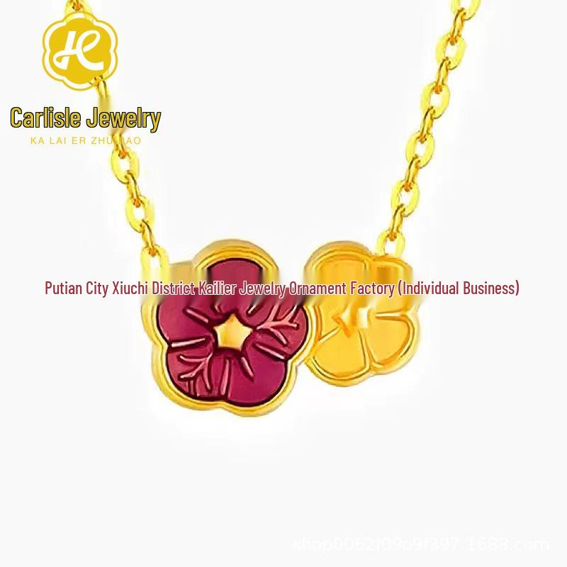 Peach Blossom Pendant Necklace - 999 Pure Gold 3D Design