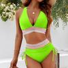 2Pcs/Set Women Bikini Set Color Block V Neck Bra with High Waisted Swimming