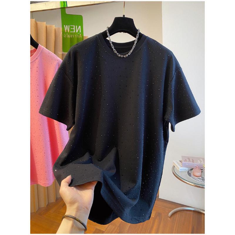 

Chubby Girl Black Cotton Short Sleeve T-shirt with Shiny Diamond Design XL