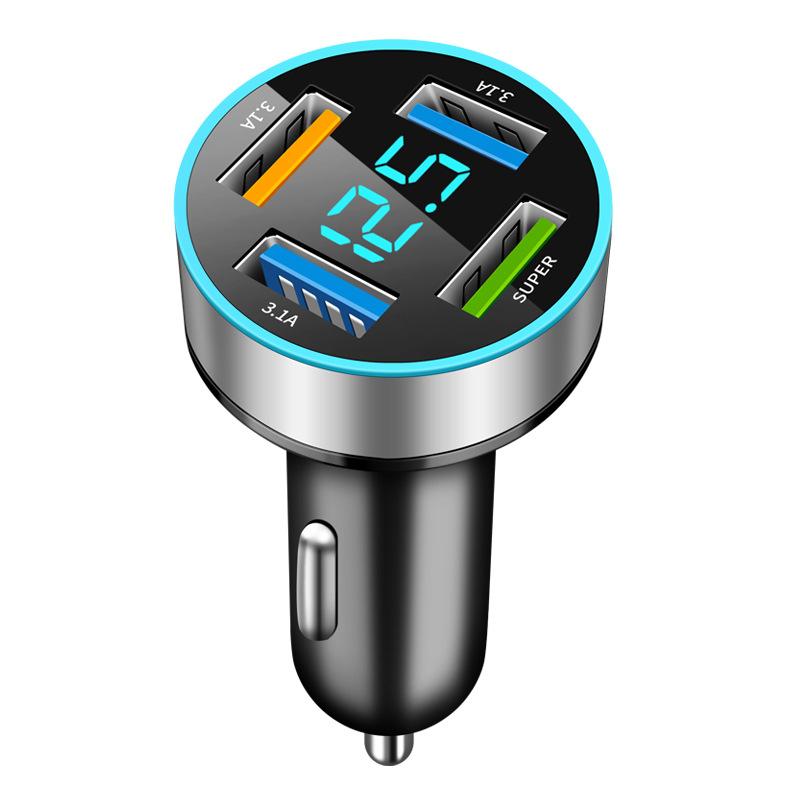 66W 4 USB Car Charger Digital Display Fast Charging Mobile Phone Car Adapter Quick Charge 3.0 For iphone Xiaomi Huawei Samsung