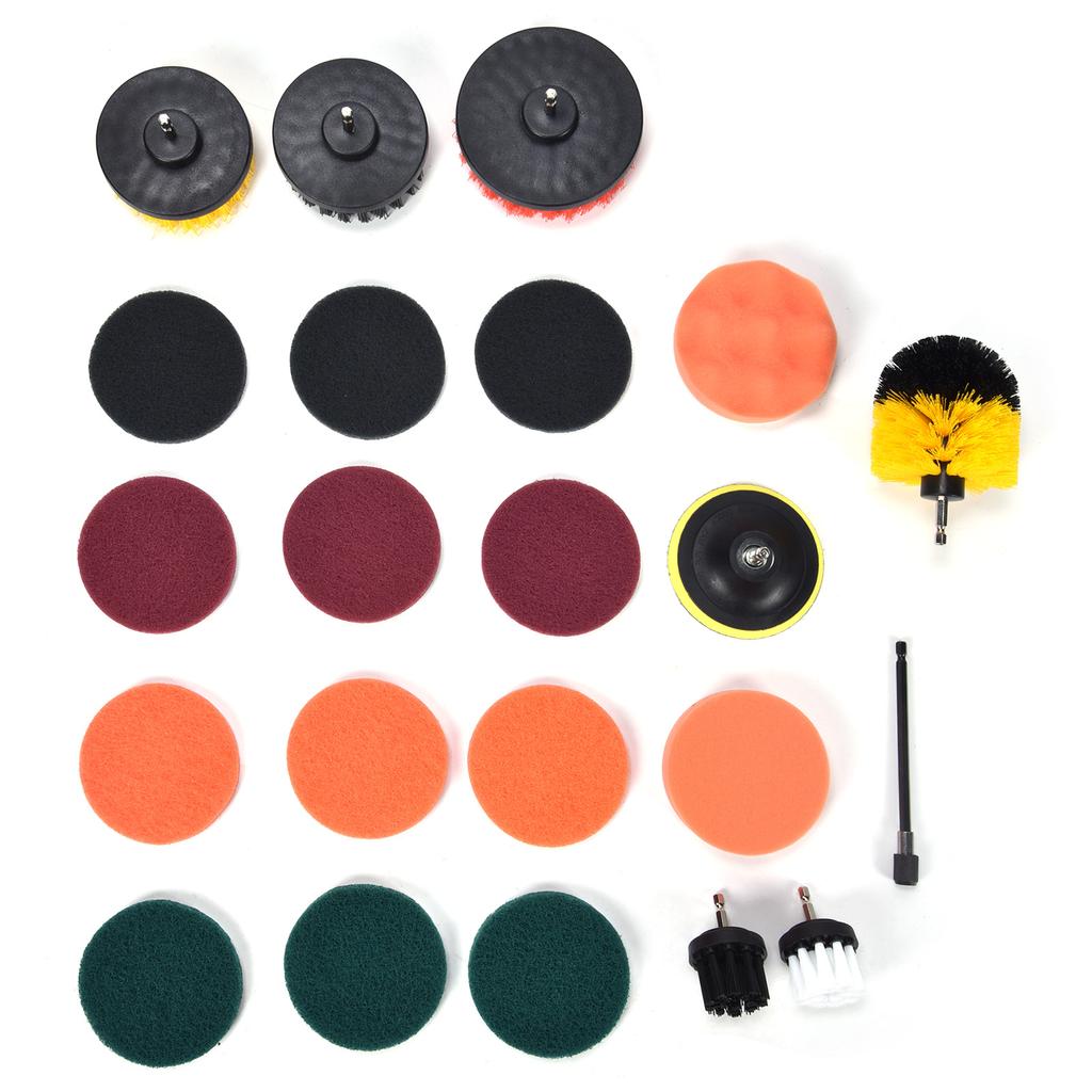 22 SZT. Nasadki do szczotek wiertarskich, pady szorujące, gąbka szorująca, szczotka do czyszczenia ścian, podłóg, usuwania kurzu