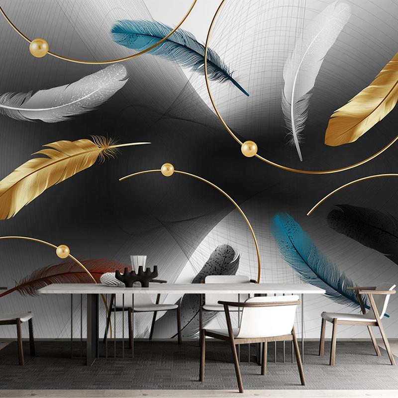 Custom Any Size Modern Mural Waterproof Canvas Fabric Wallpaper Abstract Smoke Golden Feather TV Background Papel De Parede 3D